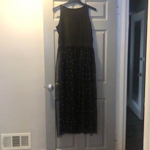 Black long lace top with pearls